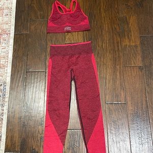 Red, seamless leggings and sportsbra set, PINK, XS